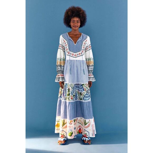 Farm Rio Pineapple Beach Embroidered Maxi Dress S